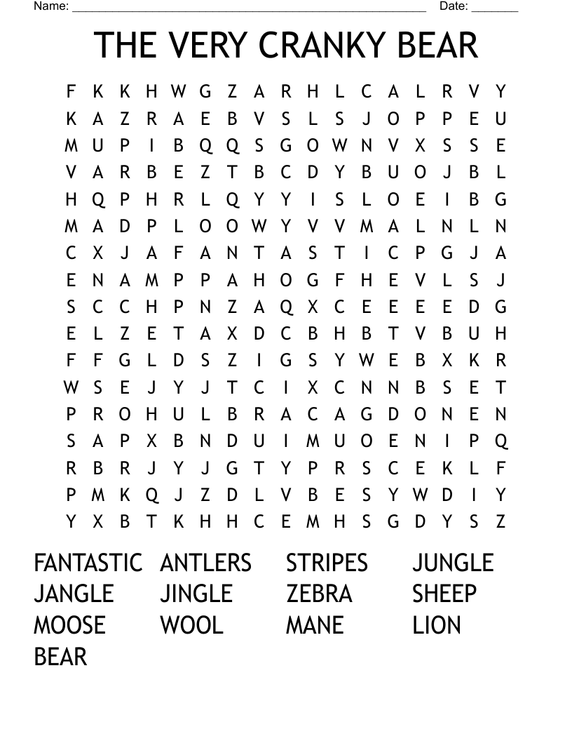 THE VERY CRANKY BEAR  Word Search