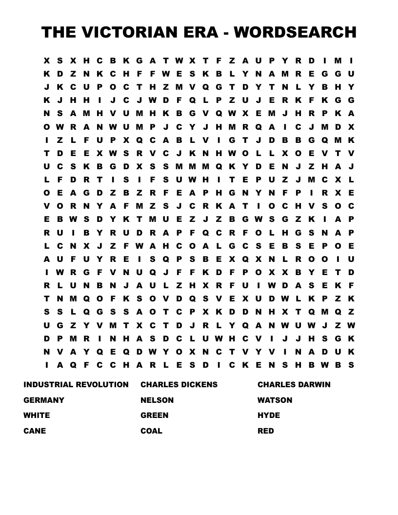 THE VICTORIAN ERA - WORDSEARCH
