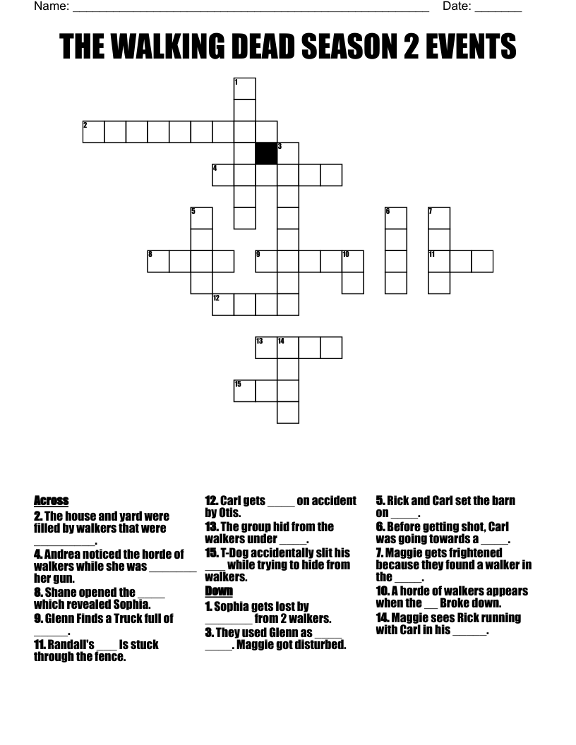 THE WALKING DEAD SEASON 2 EVENTS Crossword