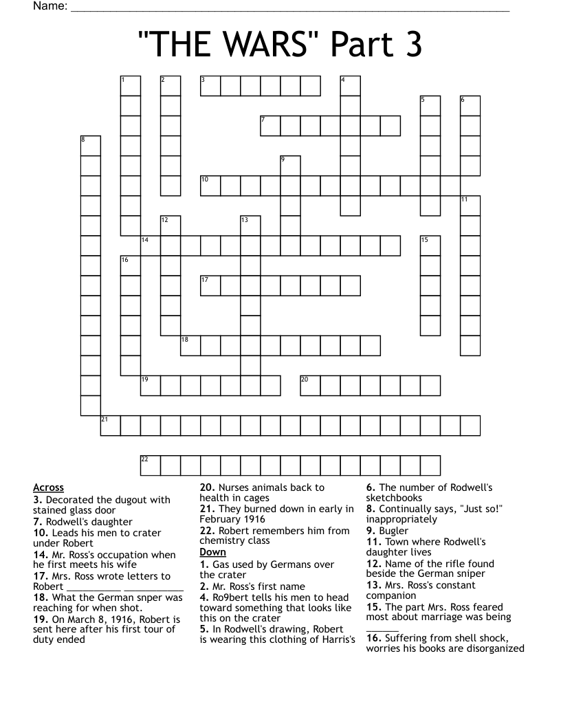"THE WARS" Part 3 Crossword