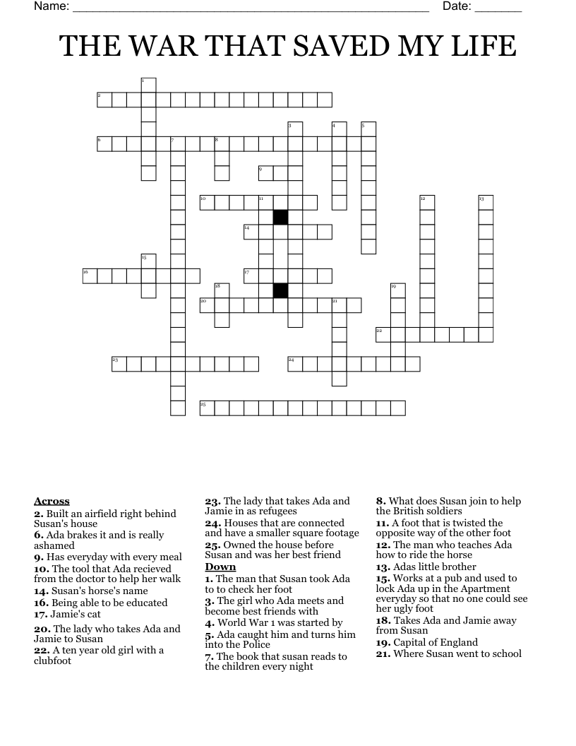 THE WAR THAT SAVED MY LIFE Crossword