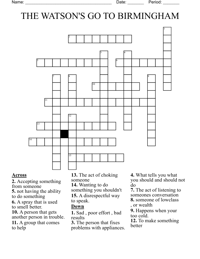 THE WATSON'S GO TO BIRMINGHAM Crossword