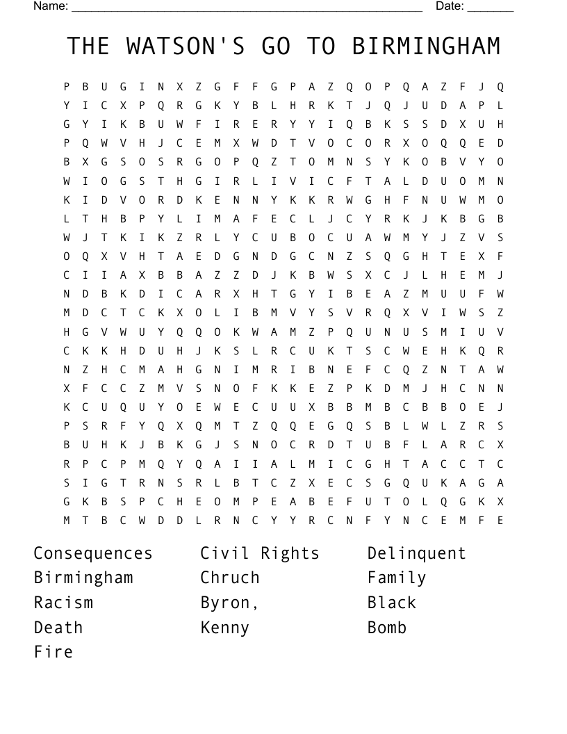 THE WATSON'S GO TO BIRMINGHAM  Word Search