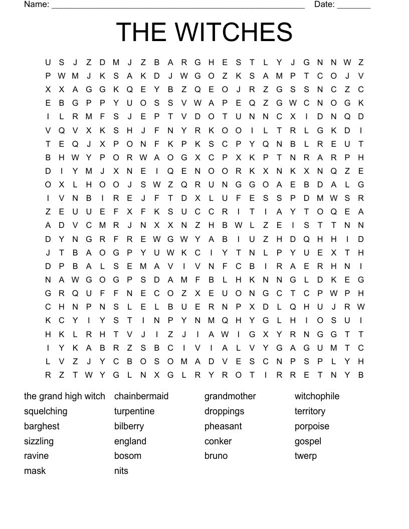 THE WITCHES Word Search