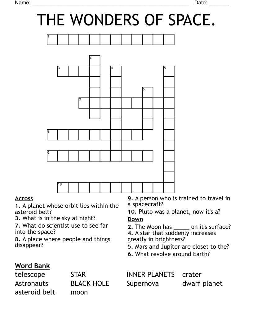 THE WONDERS OF SPACE. Crossword