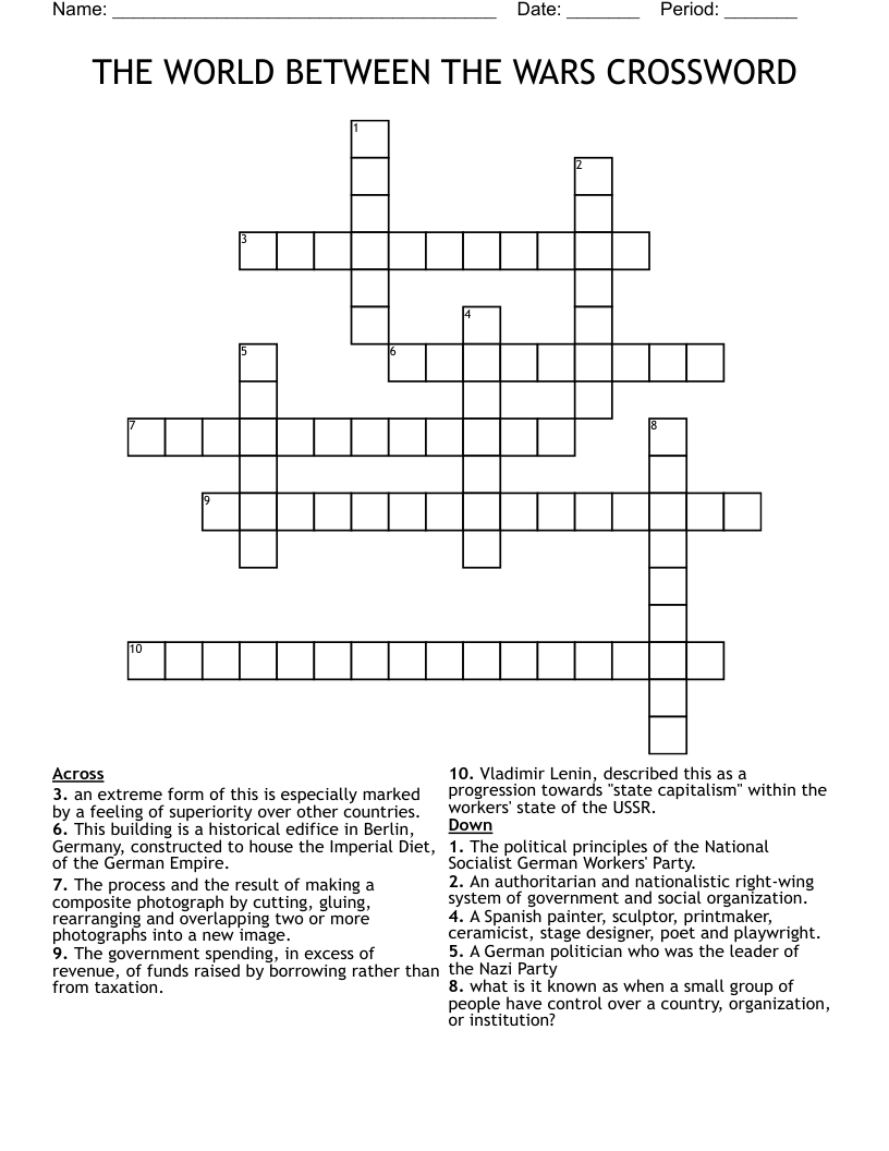 THE WORLD BETWEEN THE WARS CROSSWORD