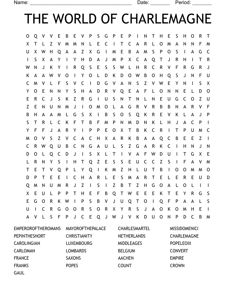 THE WORLD OF CHARLEMAGNE Word Search