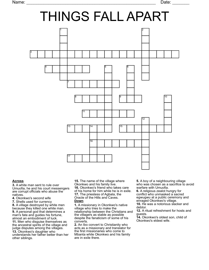 THINGS FALL APART Crossword