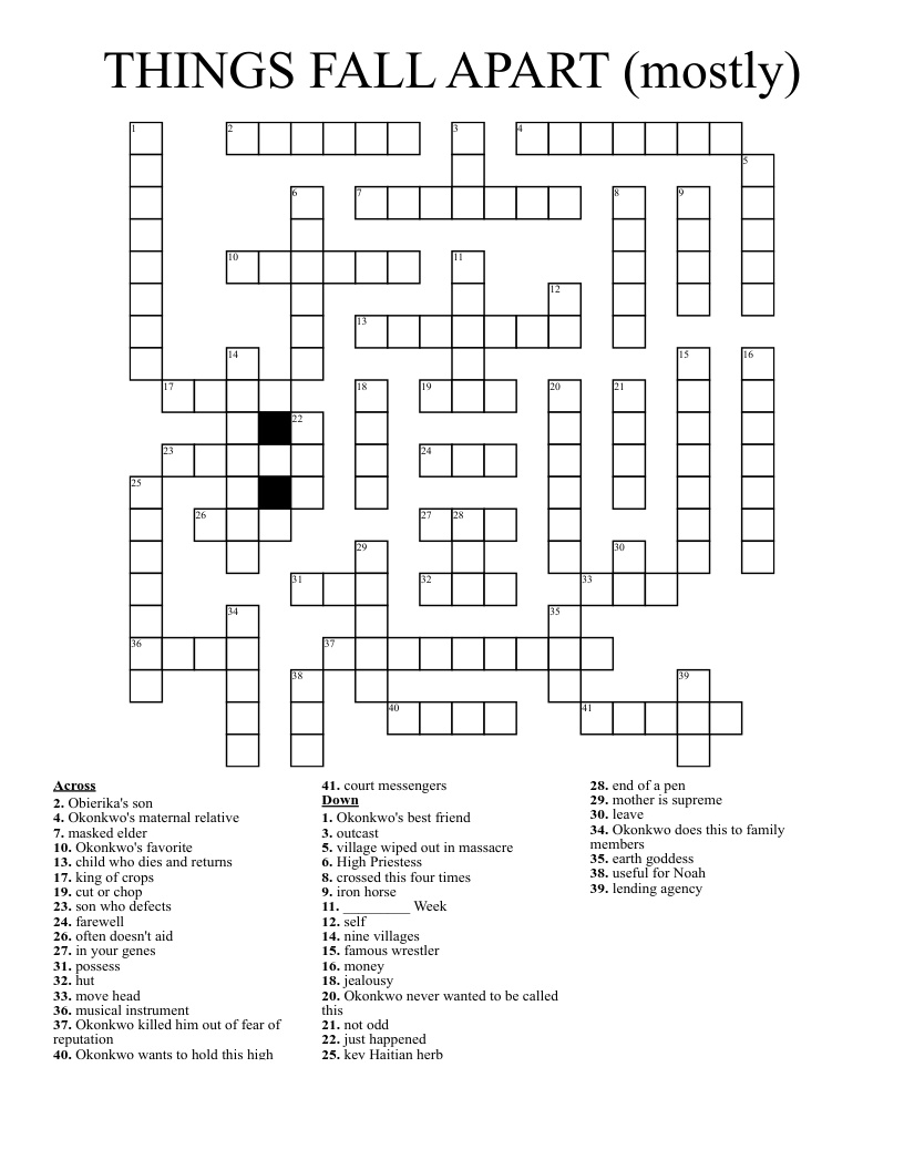 THINGS FALL APART  (mostly) Crossword