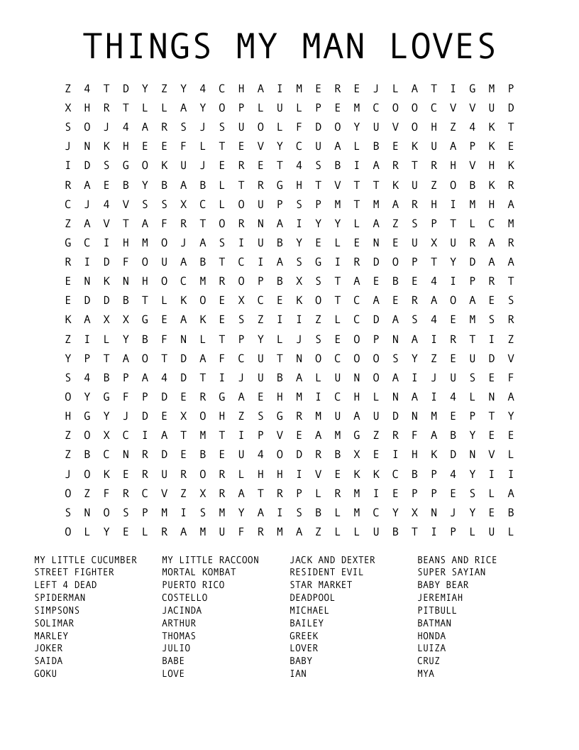 THINGS MY MAN LOVES Word Search