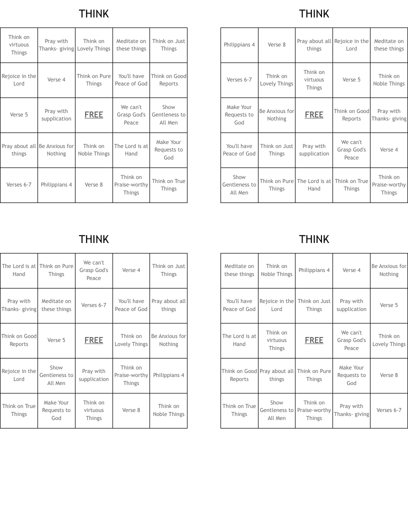 THINK Bingo Cards