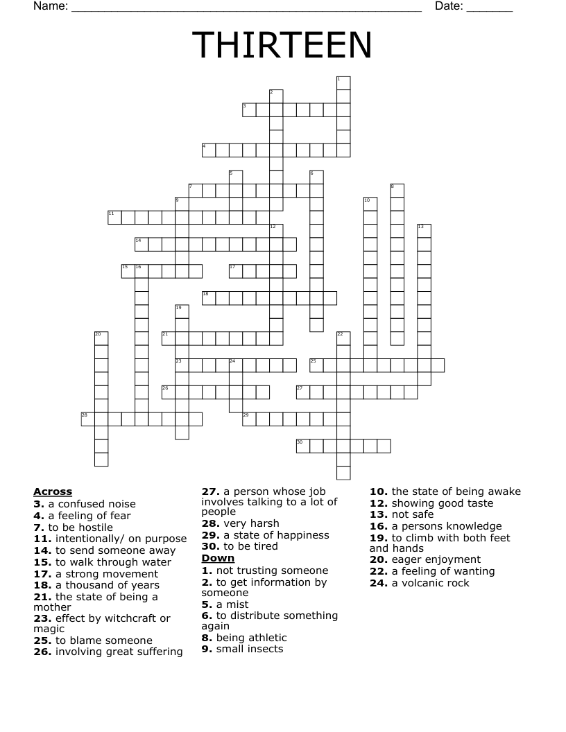 THIRTEEN Crossword