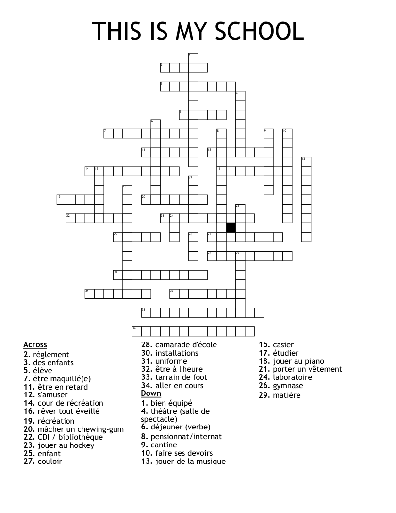 THIS IS MY SCHOOL Crossword