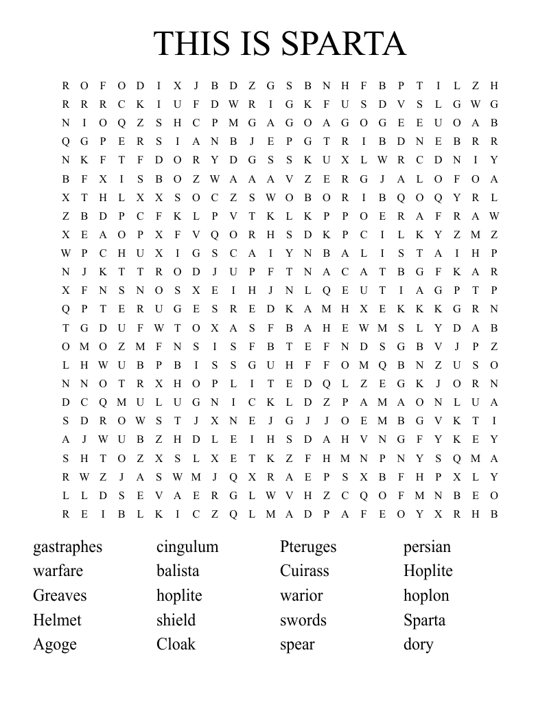 THIS IS SPARTA Word Search