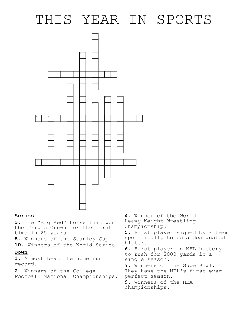 THIS YEAR IN SPORTS Crossword
