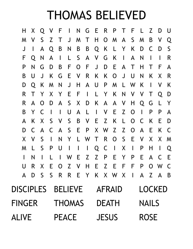 THOMAS BELIEVED Word Search