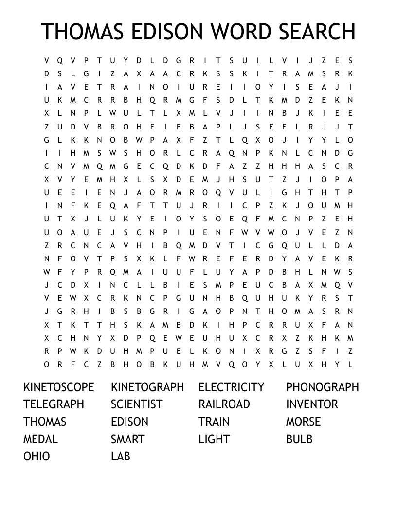THOMAS EDISON WORD SEARCH