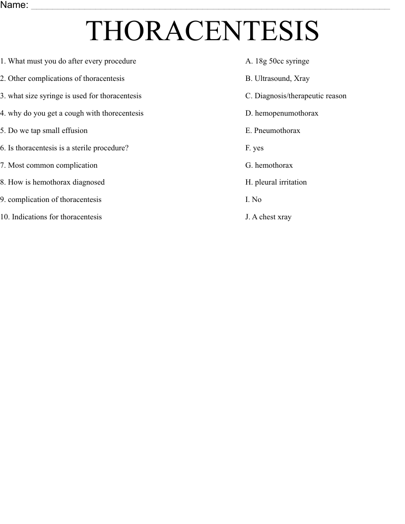 THORACENTESIS Worksheet