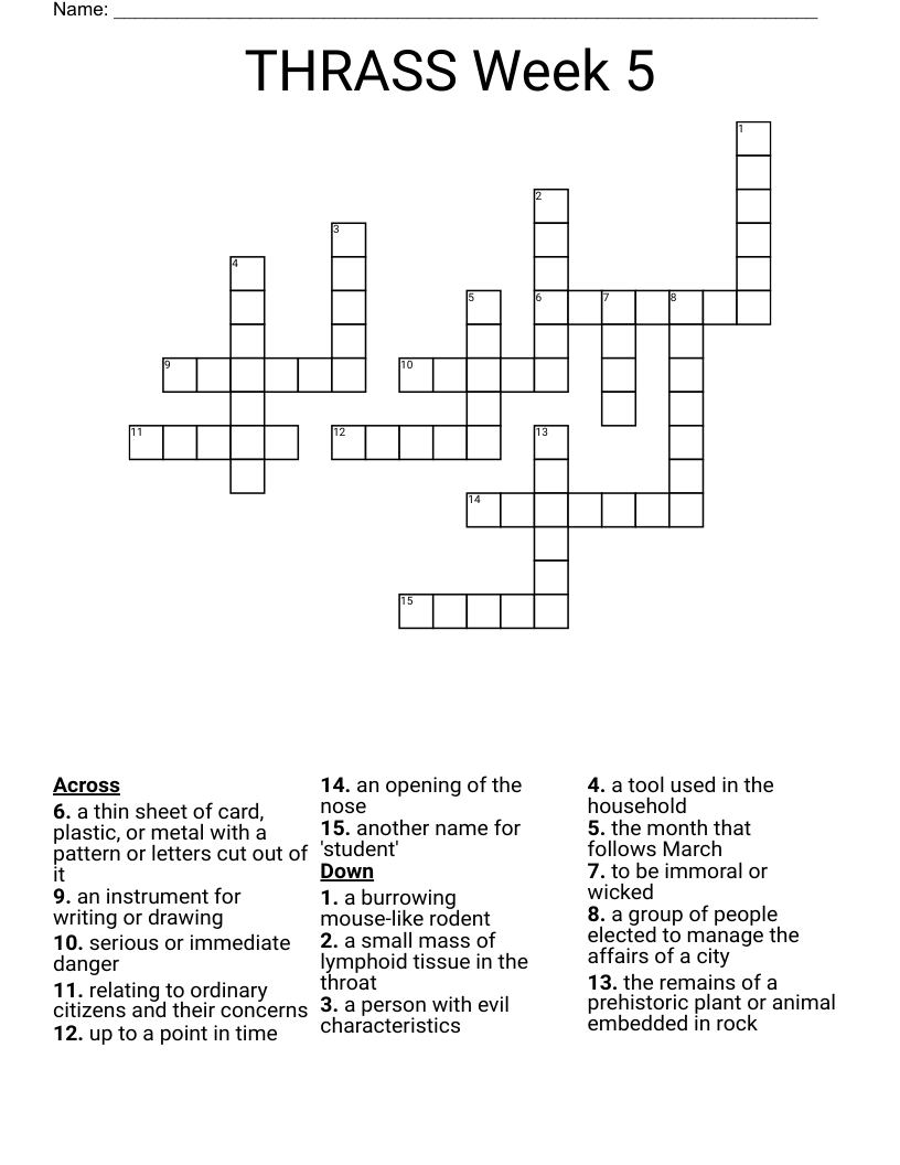 THRASS Week 5  Crossword