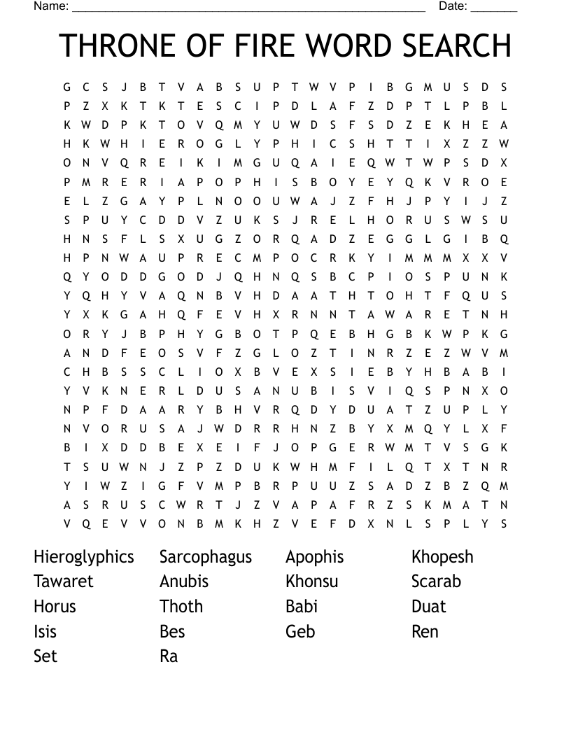 THRONE OF FIRE WORD SEARCH