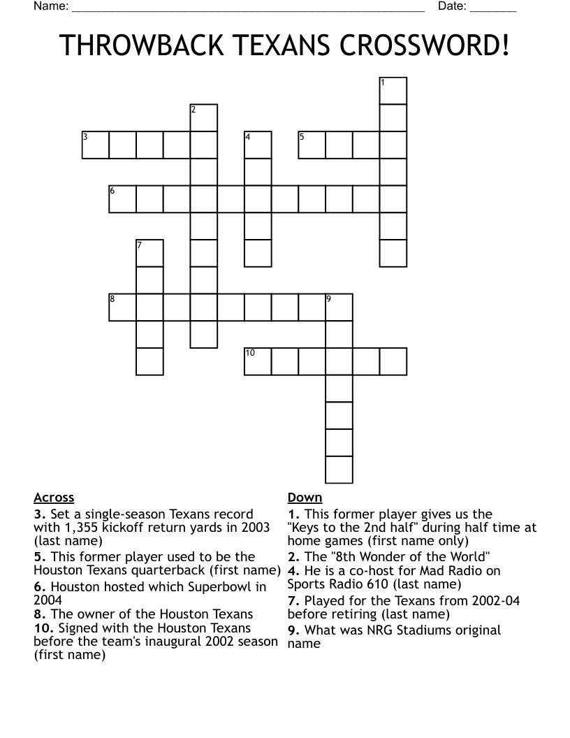 THROWBACK TEXANS CROSSWORD!