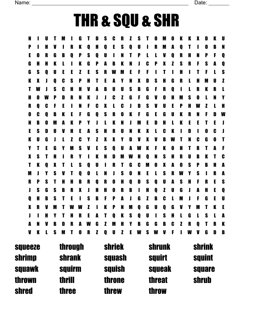 THR & SQU & SHR Word Search