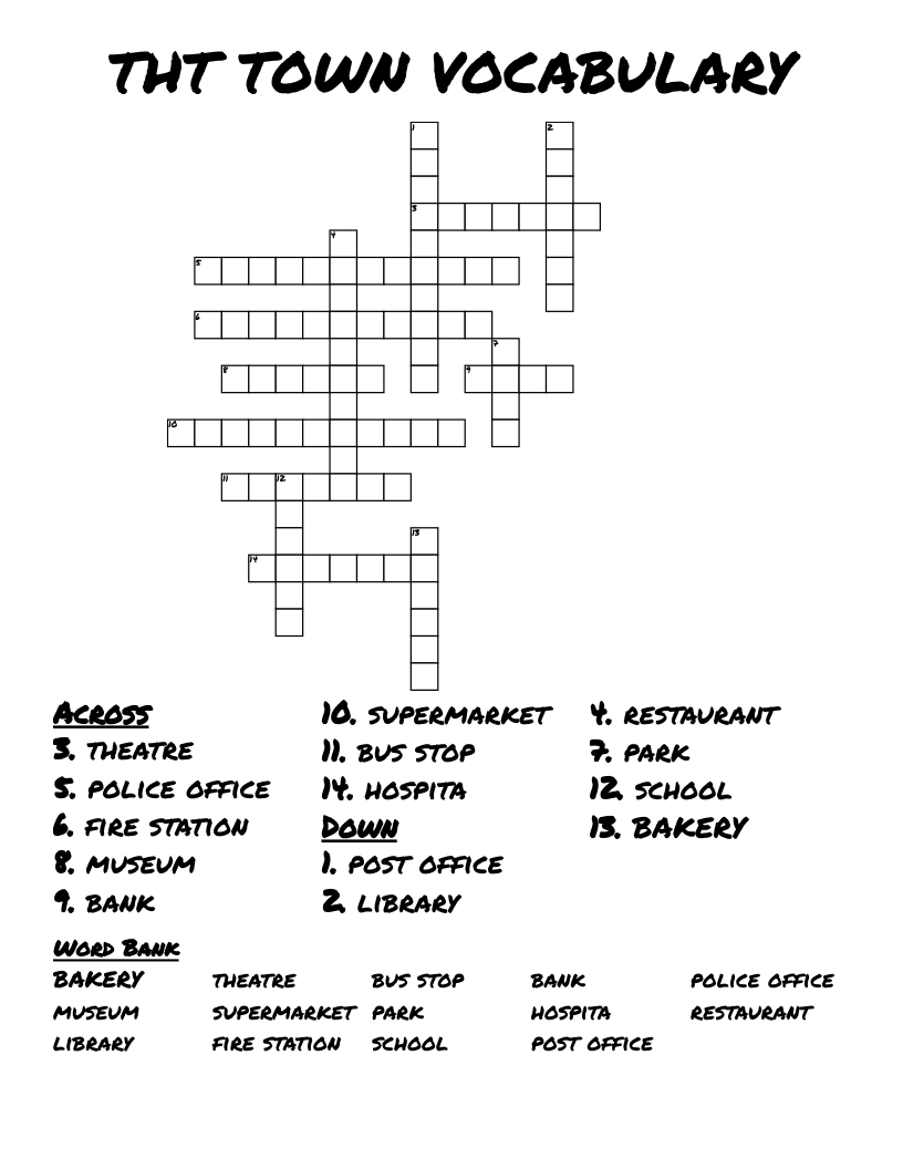 THT TOWN VOCABULARY Crossword