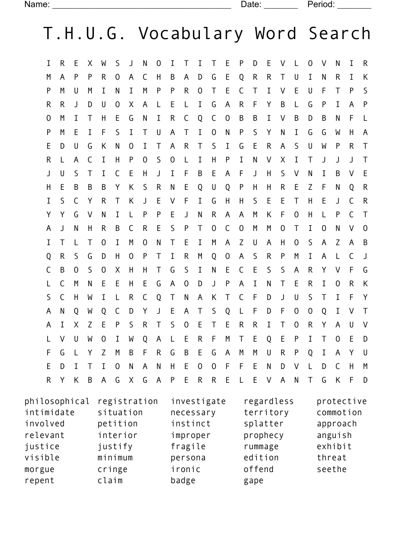 T.H.U.G. Vocabulary Word Search