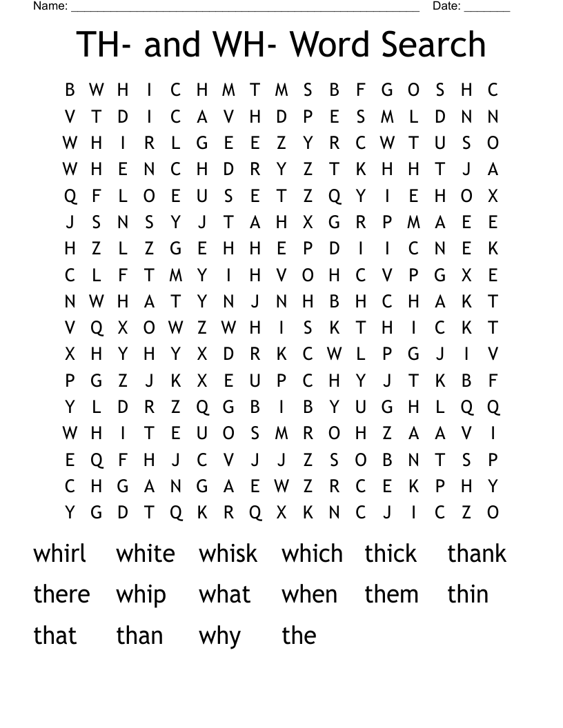 TH- and WH- Word Search