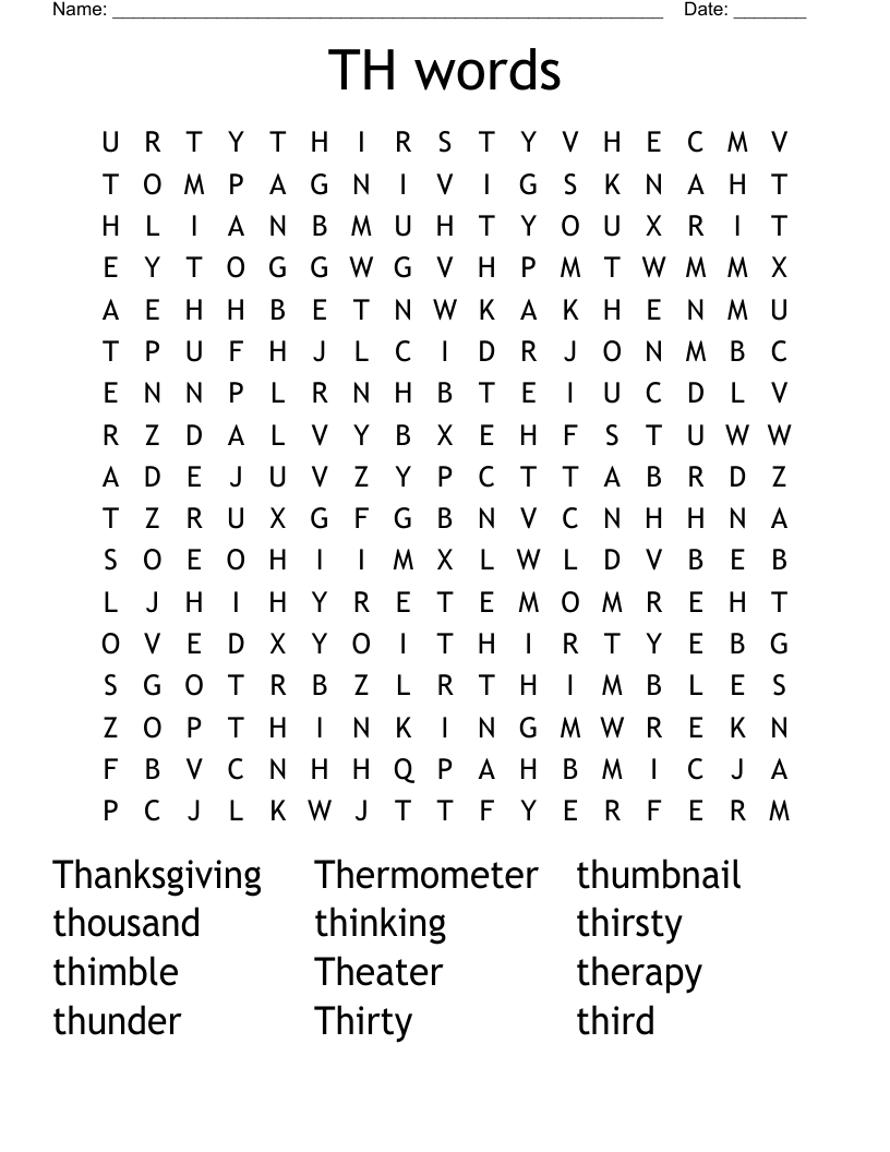 TH words Word Search