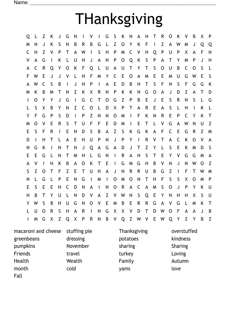 THanksgiving Word Search