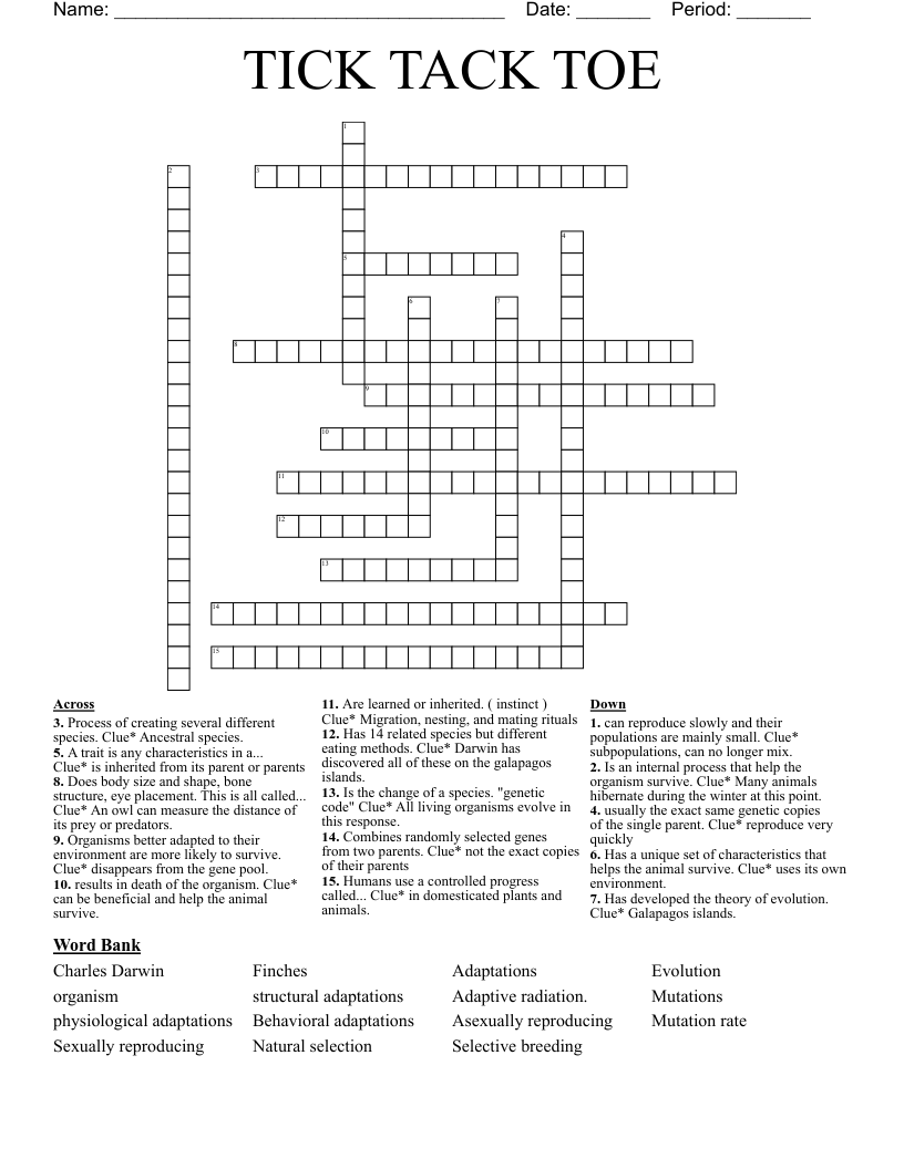 TICK TACK TOE Crossword