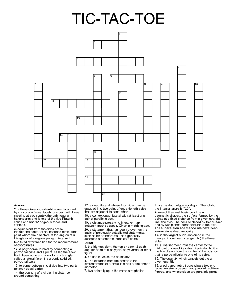 TIC-TAC-TOE Crossword