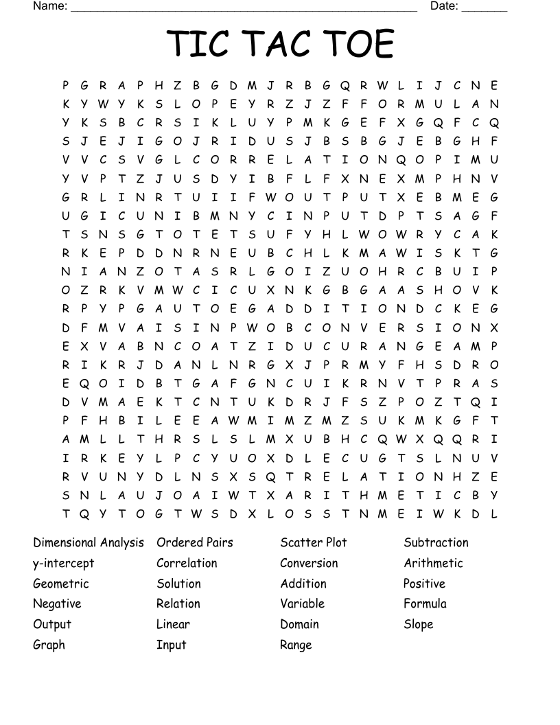 TIC TAC TOE Word Search