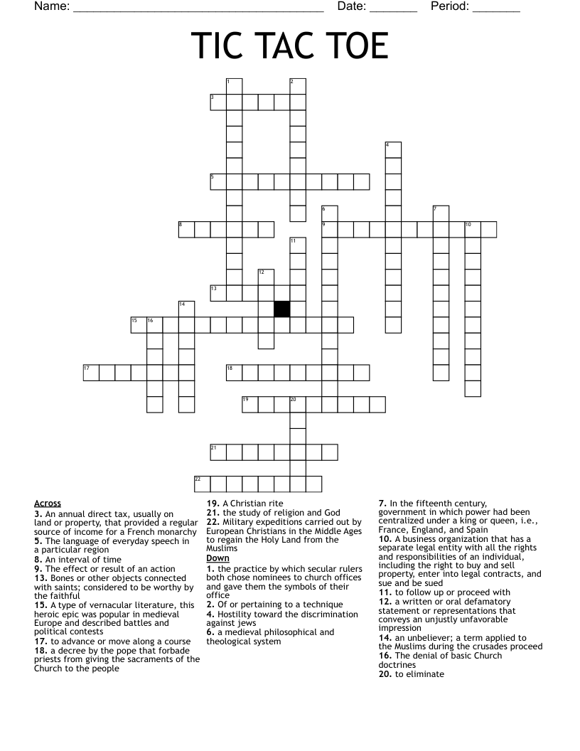 TIC TAC TOE Crossword