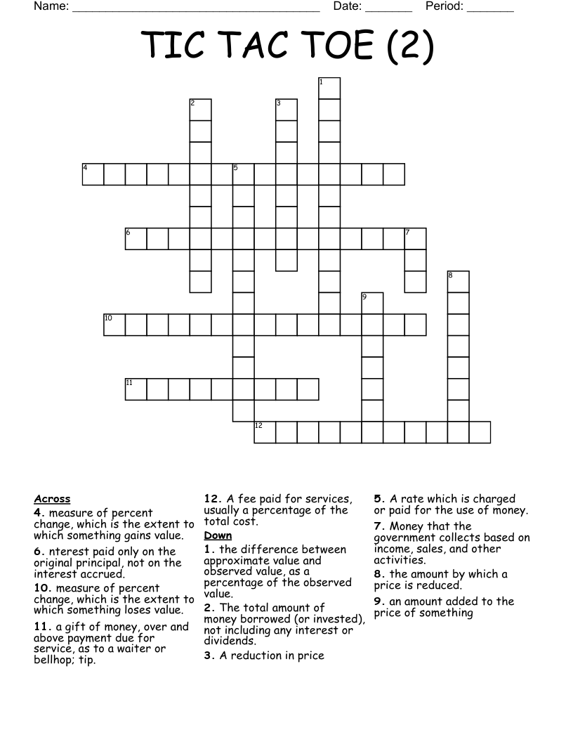 TIC TAC TOE (2) Crossword