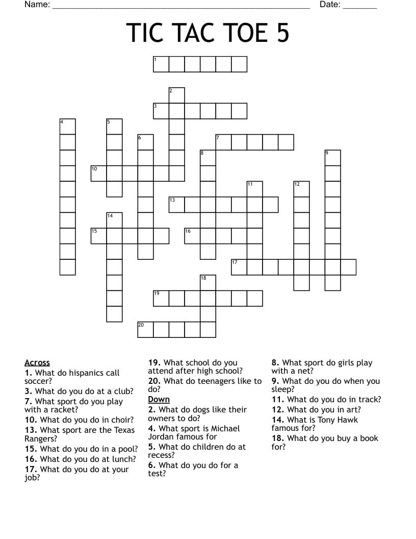 TIC TAC TOE 5 Crossword