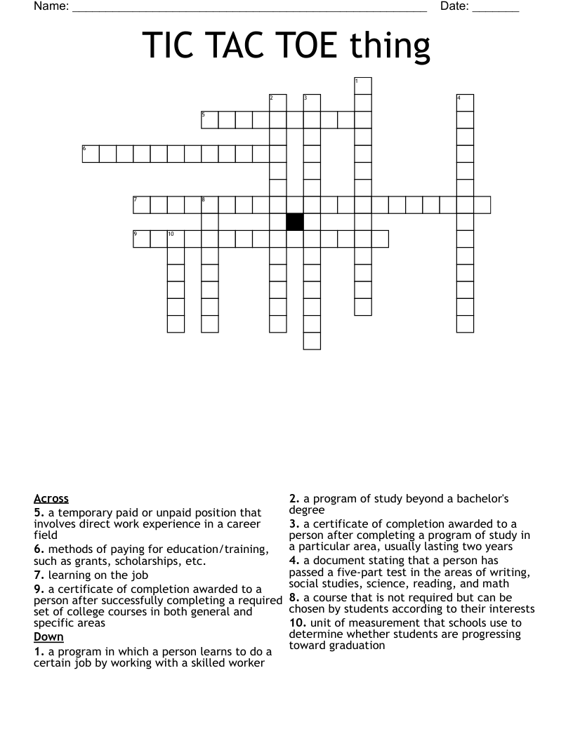 TIC TAC TOE thing Crossword