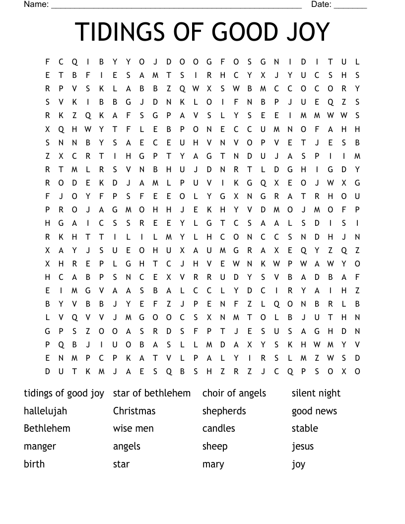 TIDINGS OF GOOD JOY Word Search