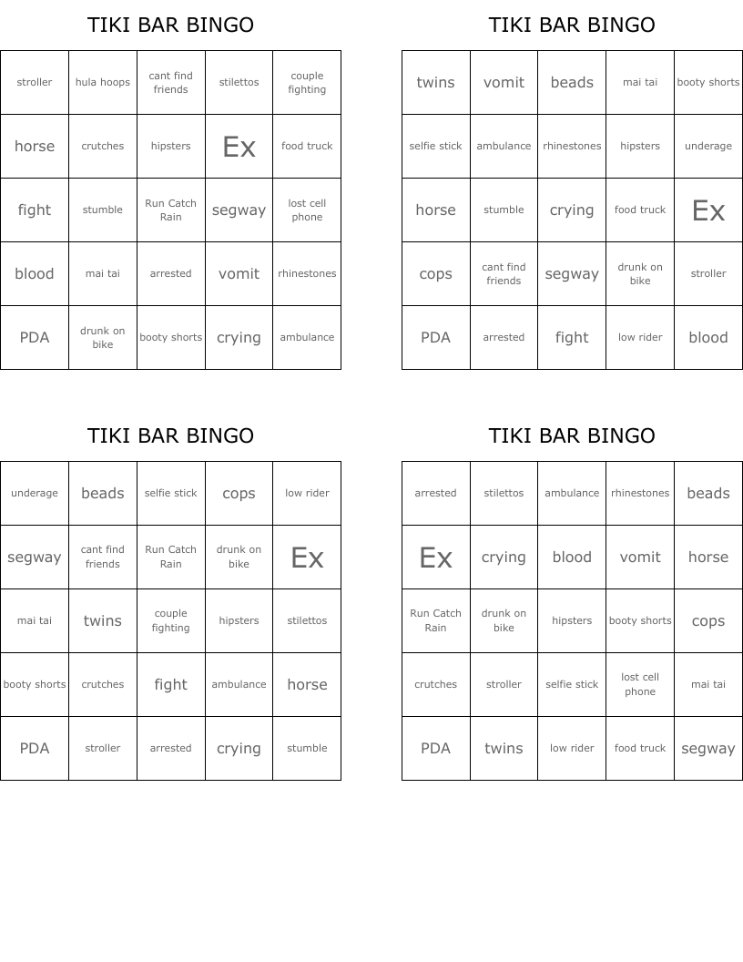 TIKI BAR BINGO