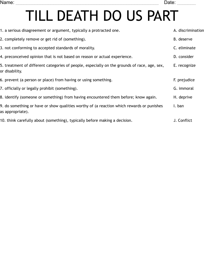TILL DEATH DO US PART Worksheet