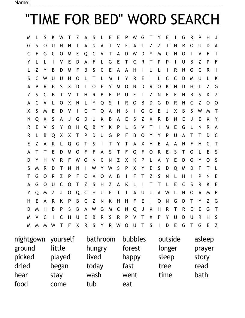 "TIME FOR BED" WORD SEARCH