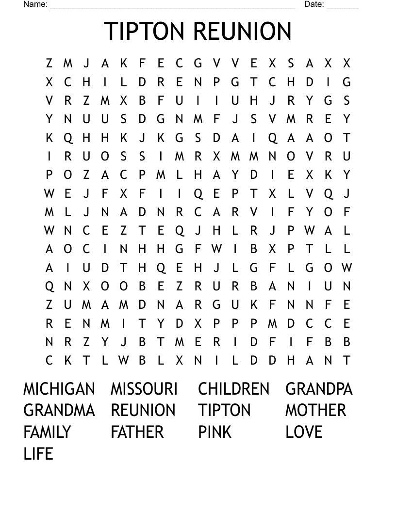 TIPTON REUNION Word Search