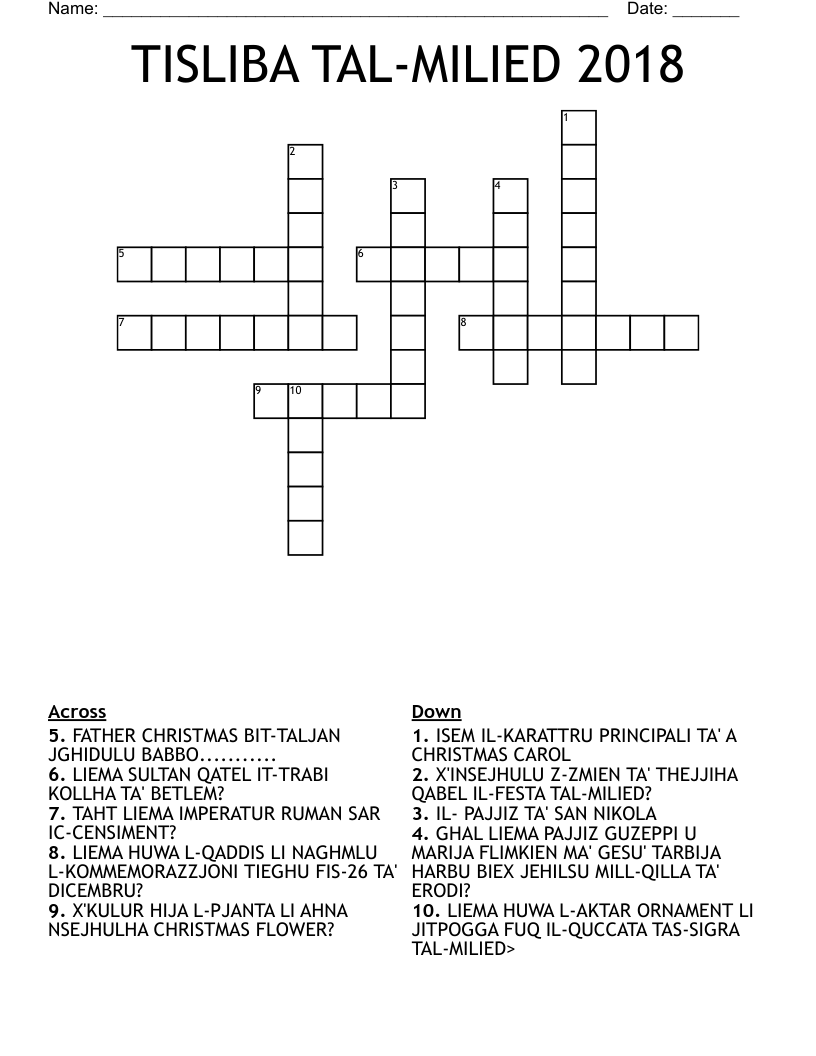 TISLIBA TAL-MILIED 2018 Crossword