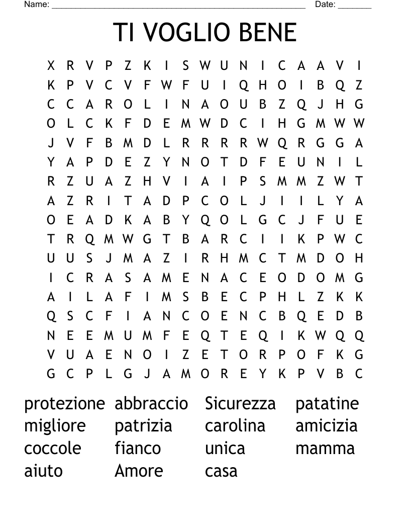 TI VOGLIO BENE  Word Search