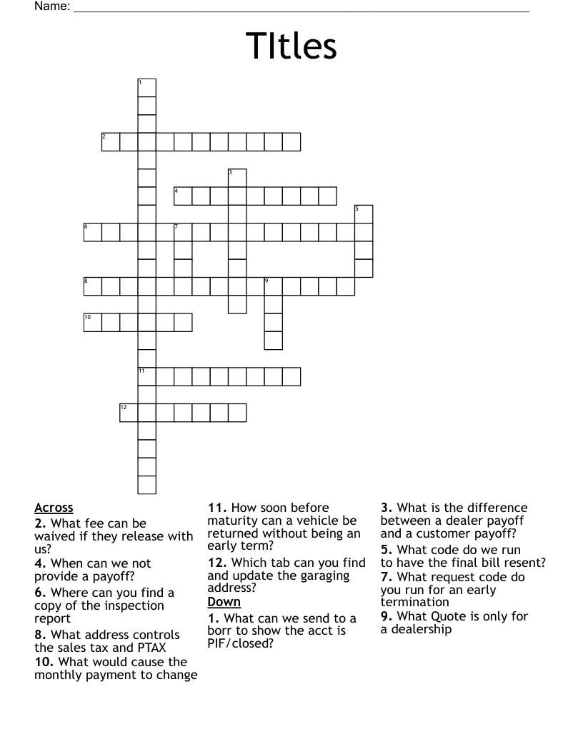 TItles Crossword