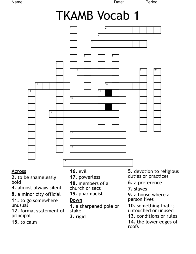 TKAMB Vocab 1 Crossword
