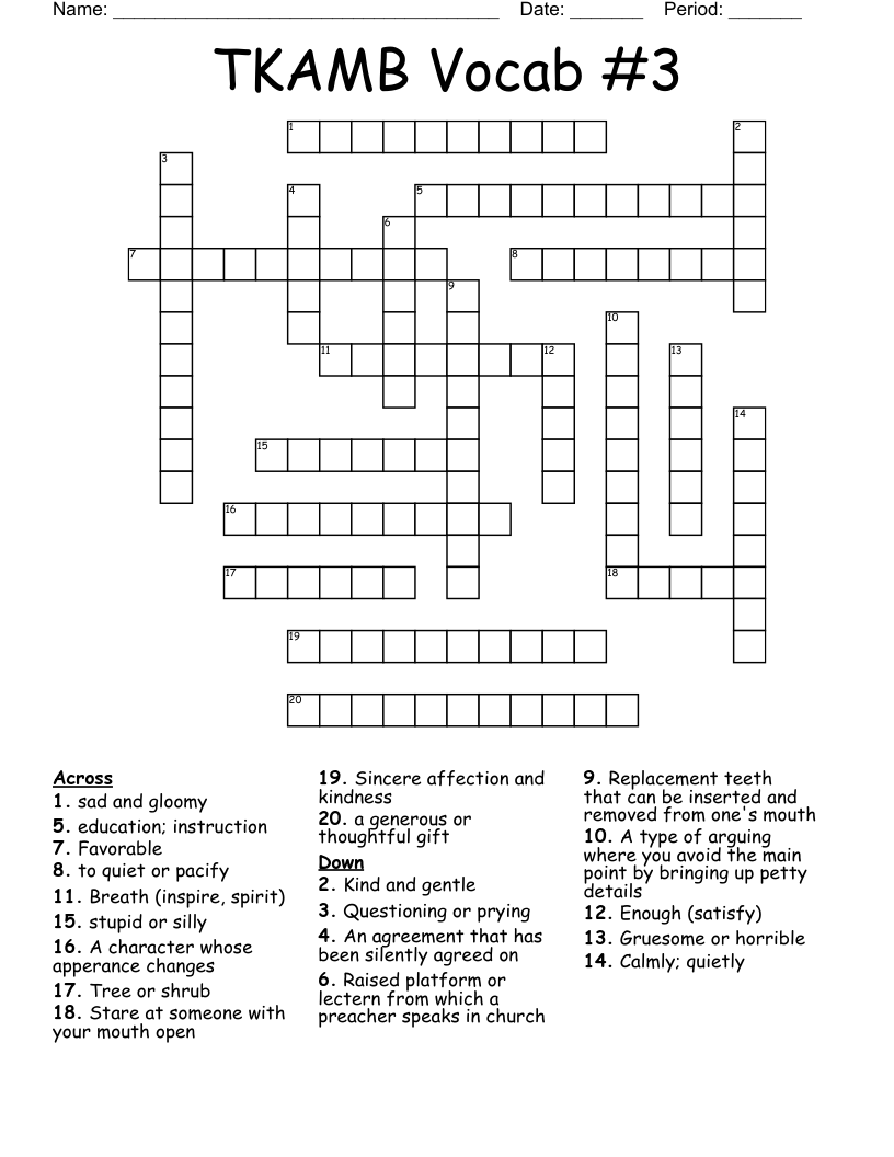 TKAMB Vocab #3 Crossword