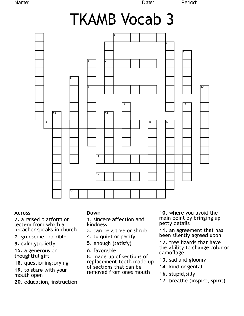 TKAMB Vocab 3 Crossword