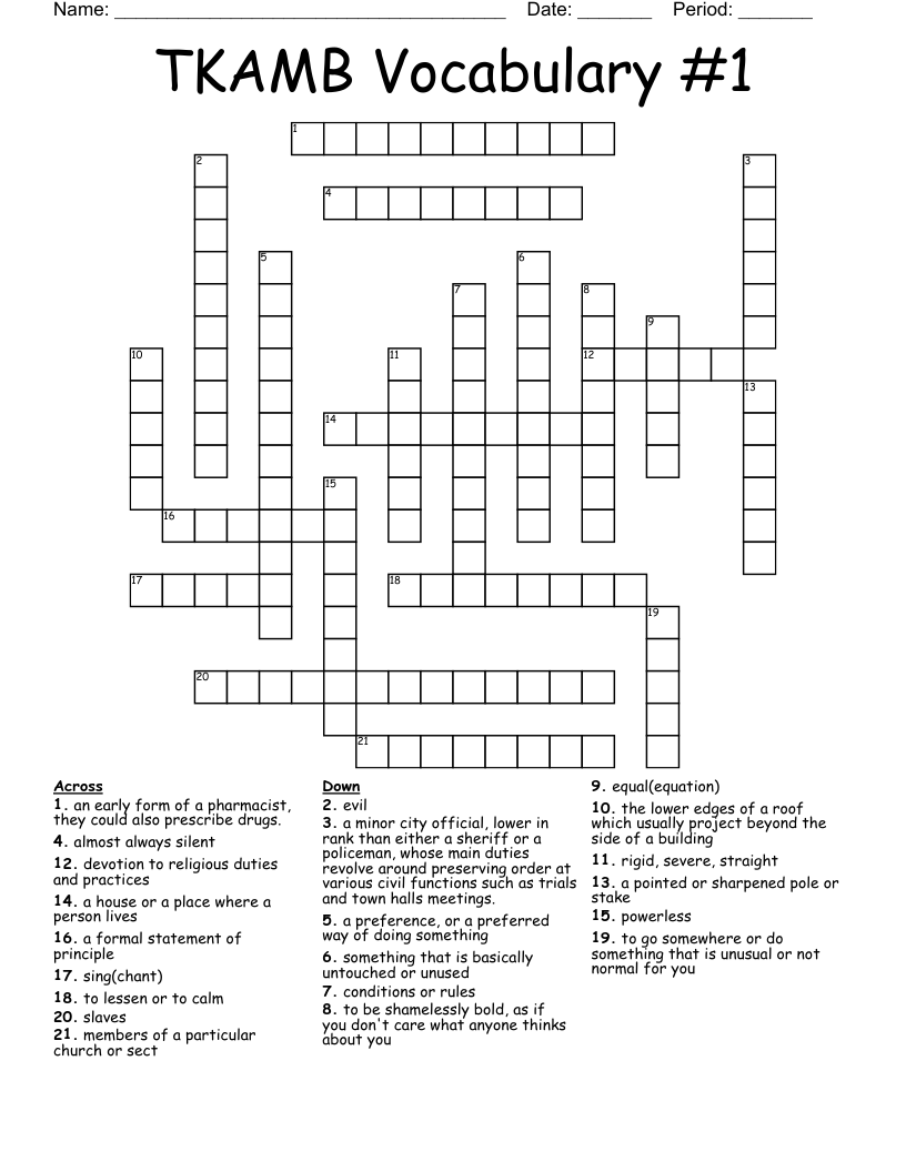 TKAMB Vocabulary #1 Crossword